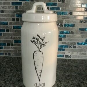 Rae Dunn White Ceramic Farmhouse CRUNCH Carrot Jar With Removable Lid